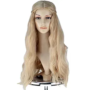 Angelaicos Womens Central Parting Prestyled Wavy Fluffy Curly Party Costume Cosplay Full Wigs Long Blonde