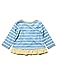 M&Co Baby Girl Long Sleeve Stripe Print Belle Slogan Love Heart Bow Detail Frill Hem Cotton T-Shirt Light Blue 0/3 Mnths