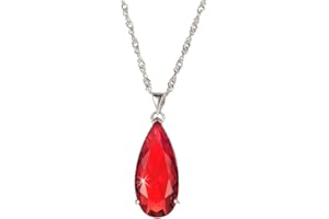 RIZILIA Teardrop Birthstone Necklace for Women in 12 Colours, Pear Cut Gemstone CZ Pendant in 18K White Gold Plated, 45cm + 5cm Adjustable Chain, Gift Boxed for her