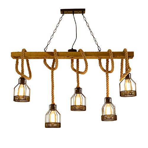 Preisvergleich Produktbild Tritow 5-Lights American Retro Industriestil Bar Restaurant Internet Cafe Kronleuchter Persönlichkeit Bar Deckenleuchte Zähler Schaufenster Kreative Droplight Hanfseil Lange Pendelleuchte