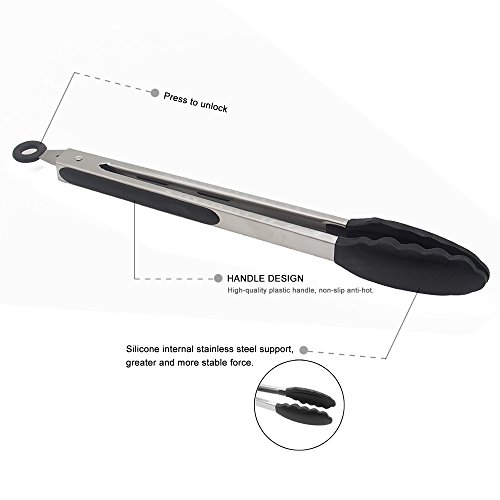 SIMINLIU 2er set Mehrzweckzange Silikon Edelstahl Küchen- und Grillzange (11 zoll + 9 zoll)schwarz - 3