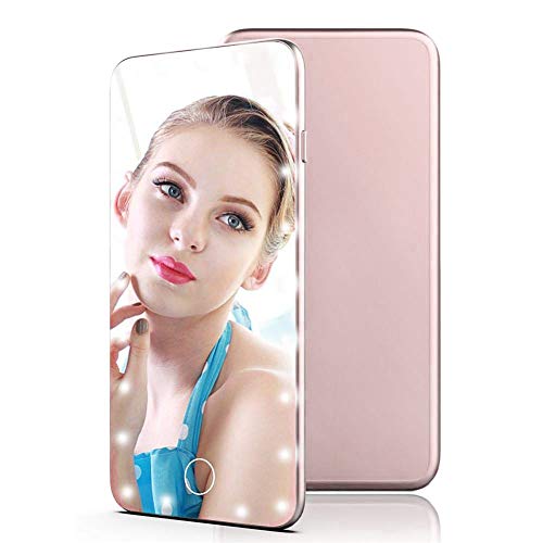 Preisvergleich Produktbild Kosmetikspiegel LED Beleuchtet, SZSMD Tragbarer Beleuchteter Kosmetikspiegel, Aufladbarer Kabelloser Make up spiegel für Zuhause und Unterwegs