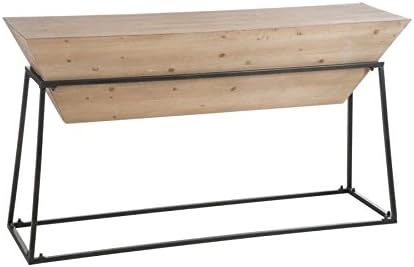 Solid Wood Console Modern Geometric Design on Metal Base