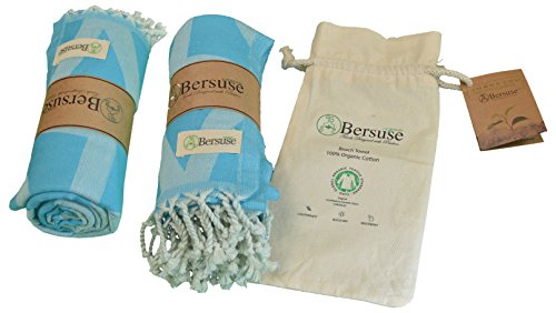 DESIGNER KOLLEKTION – Bersuse GOTS-Zertifiziert 100% Bio Baumwolle – Flamenco Türkisches Handtuch Peshtemal – Badestrand Fouta Pestemal – 95X175 cm, Aqua Blau - 2