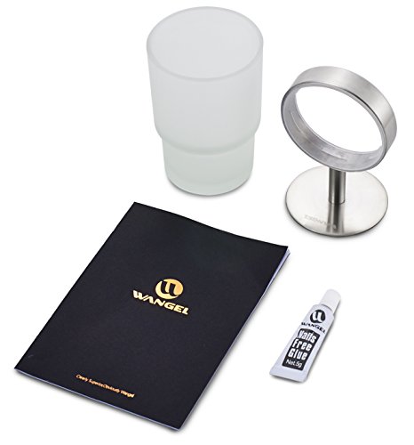 Wangel Zahnputzbecher und Halter Zahnbürstenhalter ohne Bohren, Patentierter Kleber + Selbstklebender 3M-Kleber, Edelstahl und Glas, Gebürstetes Finish - 3