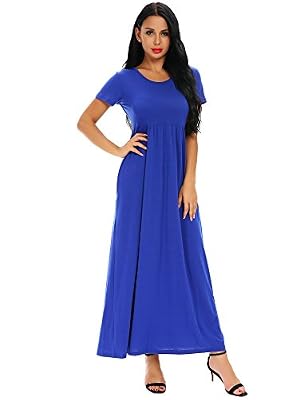 unbrand Robe Longue Femme Eté, Maxi Dress Col Rond Manches Courtes, Longue Knit Wear Robe en Vrac,Robe Chic Grande Taille Style Boho