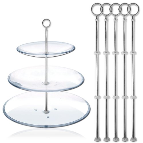 5 Set silberfarbe Metallstange Mittellochausstech 2 bis 3 Etage für Hochzeitstorte Etagere Tortenständer Tortenhalter Torten - 3