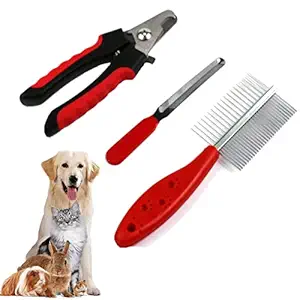 Professional Grooming Combo for Dog, Puppy, Cat and Kitten - Dog Nail Clippers and Trimmer + Steel Double Side Comb for Small Medium Large Breeds