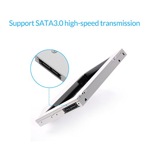 ORICO 2,5″ Festplattenrahmen Caddy auf 12,7 mm Notebook CD-/DVD-ROM Adapter, für 5 / 7 / 9,5 / 12,5 mm 2nd HDD oder SSD, Aluminium, mit Schraubendreher - 3