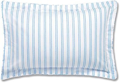 HLS BeddingModern Floral Stripe Print Design Oxford Trim Detail Pillowcase, White/Blue - 50 x 75 cms