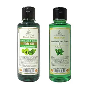 Khadi Pure Amla Brahmi & Tulsi Hair Growth Hair Oil, 210 ml (Pack of 2)