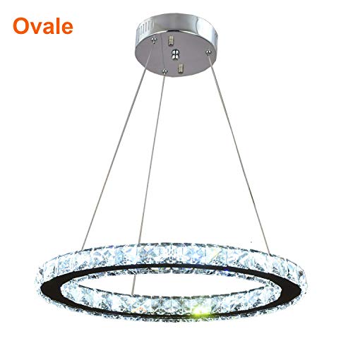 Cristal LED Plafonniers Ovale Anneau Pendentif Lampe Salon Lustre (White Light)
