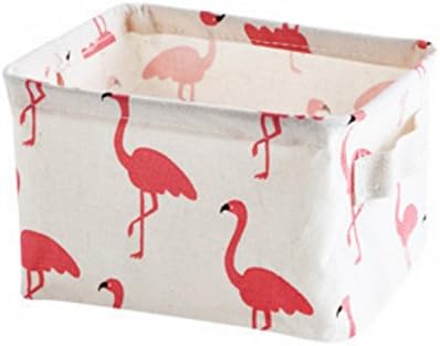 Timorr Waterproof Cotton Linen Storage Box Foldable Portable Desktop Organizer Household Storage Basket 12 X 16 X 13.5CM White Flamingo
