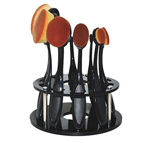 Tonsee 10 Hole Oval Makeup Brush Holder Drying Rack Organizer Cosmetic Shelf Tool (Black)