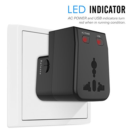 MoKo Universal Reiseadapter – All-in-One US / EU / UK / AU Reisestecker AC Power Wall Charger Konverter Stecker Adapter mit 2 USB Ports 2.1A für Smartphone, iPhone, iPad, MP3 Player, Tablet, Schwarz - 5