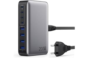 FEOB 200W Cargador USB C Multiple, GAN III 8-Port USB C Cargador Portátil PD QC PPS Carga Rápida, 65W Portátil Adaptador Cargador Compatible con MacBook Air/Pro, iPhone, iPad Pro, Samsung Galaxy, Huawei