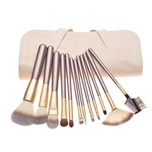Eggsnow 12PCS Professional Makeup Brush Set w/ White Pouch Blush, Eyeshadow,Eyebrow,Eyelash,Lip,Concealer,Powder and Fan Blush Tool Kit