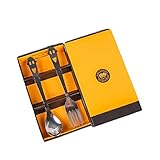 BESTONZON Practical Portable Stainless Steel Smiling Face Tableware Fork Scoop Suit Cutlery