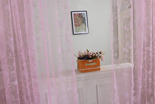 Beflockung Schmetterling Transparente Vorhang Fenster Tuell Teiler Rosa 100 * 200cm - 2