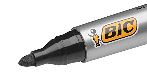 BIC Marking 2000 Permanent Marker ECOlutions / wasserfester Marker mit Rundspitze für viele Oberflächen / 12 schwarze Stifte / Strichstärke 1,7 mm - 3