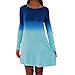 Produktbild Minikleid Damen, Sunday Womens Long Sleeve Casual Lose Farbverlauf Kurzen Mini Dress Frühling Sommer Herbst Baumwolle Blau Beiläufige Freizeit Kleid (Blau, EU 40)