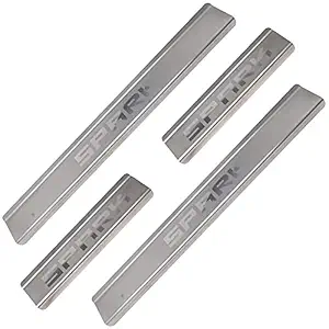 Galio Car Footsteps Scuff Plate Sill Guard Stainless Steel (After-Market) Compatible with Chevrolet Spark 2010 Onwards