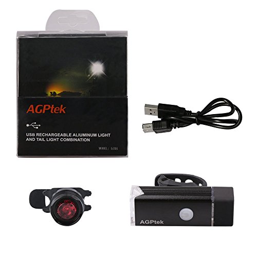 LED Fahrradbeleuchtung Wasserdichte IPX4 USB Wiederaufladbare Fahrradlampe 180 Lumen Fahrradlicht mit 4 Licht Modi Frontlichter und 3 Licht Modi Rücklicht, als Taschenlampe, von AGPTEK LC01 - 6