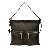 1 großes Hauptfach mit Reißverschluss, 1 Sicherheitsfach mit RV, 2 Stifthalter aus Leder, 2 Einsteckfächer für Handy, Brillenetui etc., Rückseite 1 Fach mit RV, Vorderseite 1 Fach mit RV, 2 Vortaschen mit RV, Leichte Kontrastnähte, Lederzipper am Reißverschluss und Lederstück der Gurthalterung in abgesetzter Farbe (braun)