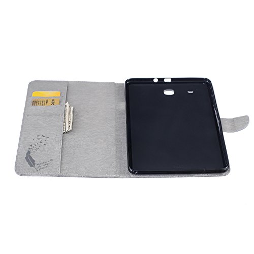 Samsung Galaxy Tab E 9.6-Inch SM-T560 Hülle, DEENOR Stilvoll 3D Drucken Feather und Vögel Serie Brieftasche Tasche PU Leder Flip Protective Stand Tasche Schutzhülle Hülle für Samsung Galaxy Tab E 9.6-Inch SM-T560 / T561 / T565.[Feather-Grey] - 6
