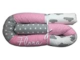 mirolimi Bettschlange mit Name, Bettrolle rosa/grau wolken, 200cm lang