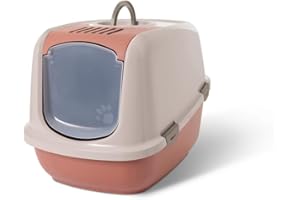 SAVIC bac litiere pour Chat - Nestor Tuscan Red - Maison Toilette - façade Rabattable - Porte battante - Filtre Charbon - 56 x 39 x 38,5 cm