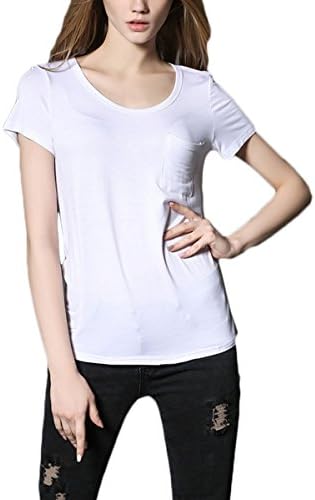 Tomayth Women Casual Solid Color Tops Pullover Short Sleeve Round Neck Pocket Cool Loose Fit T Shirt Tops (XXXL, White)