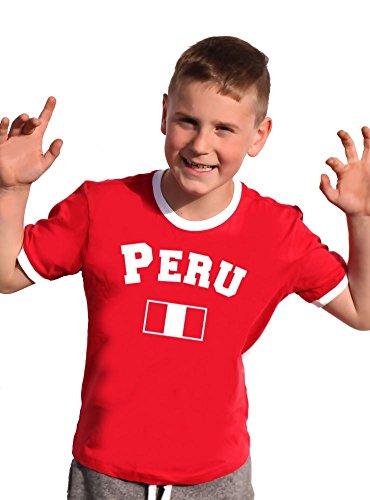 Coole-Fun-T-Shirts Peru T-Shirt Kinder Ringer weiss-rot, 140