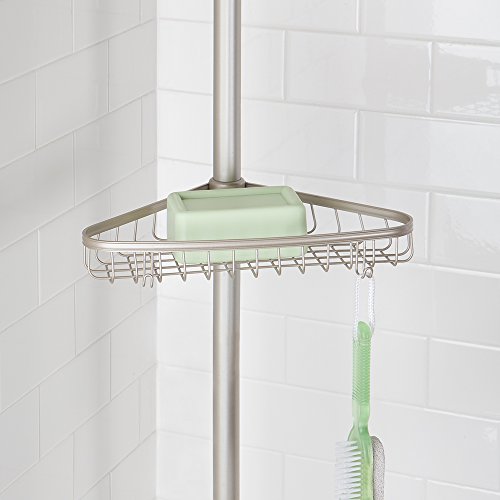 InterDesign York Teleskop Duschregal | mit Handtuchhalter und Haken | hochwertige Duschablage ohne Bohren | vierfacher Duschkorb für mehr Stauraum | Metall mit Satin-Finish - 4