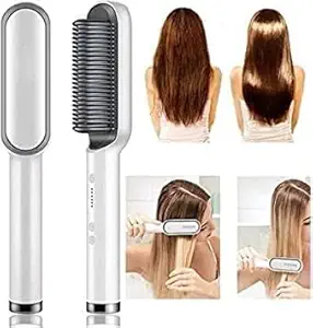 Knowza Hair Straightener Brush for Women, Unisex Electric Hair Straightener Comb Brush, Womens Hair Straightening Brush with 6 Speed Temperature Control & Anti-Scald, Women and Men