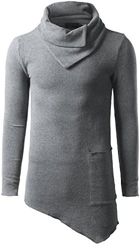 JOLIMEMens Hipster Hip Hop Hoodie Heap Collar Longline Asymmetric Hem Sweatshirt Kintwear