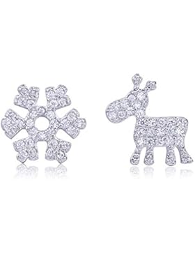 Hanie Damen Ohrringe Schneeflocke und Elch Klein Ohrstecker 925 Sterling Silber Unregelmäßige Asymmetrie Cluster...