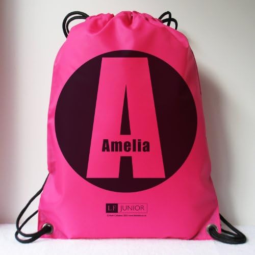 Little Folk LF Juniors Personalised Drawstring Swimming Bag, School Bag, Football Bag, Dance Bag for Girls & Boys - Big Dot Design Pink Bag made with any name