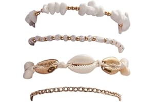 COLORFUL BLING Boho Shell Layered Beaded Anklet Set for Women Girls Bohemian Beads Foot Chain Anklet Summer Beach Foot Jewelry Accessories