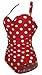 50s Retro Vintage Flora Print White Polka One Piece Swimwear Monokinis Medium Red