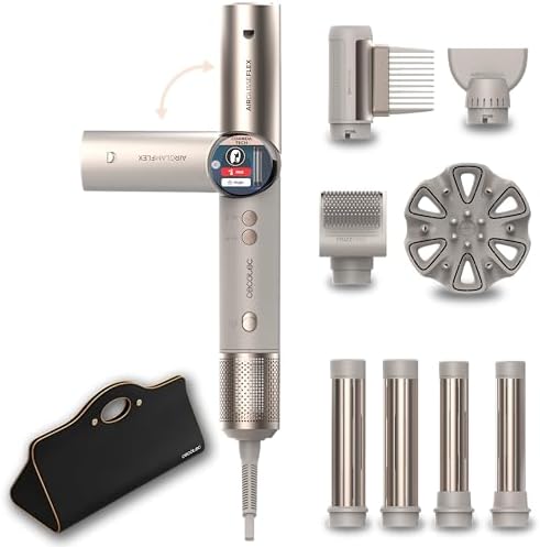 Cecotec Spazzola ad Aria Multistyler AirGlisse 8in1 Flex Champagne. 1400W, 110000rpm, Display Digitale, Ceramica e Keratina, Tecnologia Coanda, Look da Salone