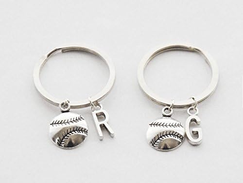 2 Best Friends Keychains Baseball Keychain Set of 2 Initial Keychains Softball Keychains Sports Friendship Keychain Sisters jewelry Set of 2