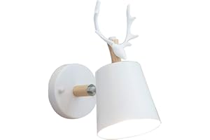 MENGJAY Creativo Applique da Parete Moderno Lampada da Parete Semplice Lampada a Muro E27 Testa di Cervo Nordico Stile Art Deco per Camera da Letto dei Bambini, Ristorante, Corridoio, Scale, Bianco