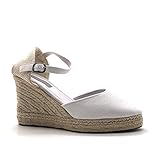  Angkorly - Damen Schuhe Sandalen Espadrilles - Folk/Ethnisch - Böhmen - romantisch - mit Stroh - Geflochten - Basic Keilabsatz high Heel 9 cm - Weiß 787-5 T 36