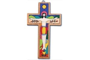 CRUZ Wood Crucifix Hand painted Cross. Wood Cross Crucifix. 15cms Hand made Cross.