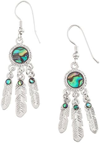 Tide Jewellery Dream Catcher Earrings inlaid with Paua Abalone Shell on Hypoallergenic Ear Wires Sustainably Sourced Silver Colour Womens Fashion Jewellery