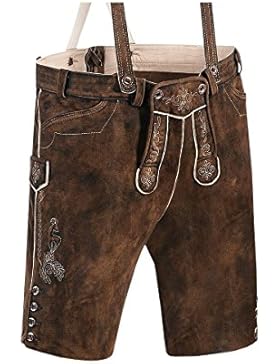Hosenmanfaktur Herren Lederhose kurz mit H-Trägern braun-used Emil 002454
