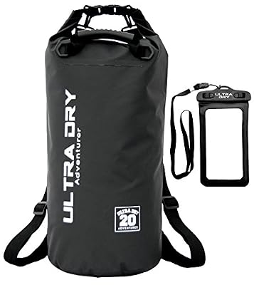 Ultra Dry Adventurer Sac étanche de qualité supérieure avec sac hermétique pour téléphone et longue bandoulière réglable à incluse Idéal pour kayak/bateau/canoë/pêche/camping/piscine/rafting/snowboard, Noir, 20 L