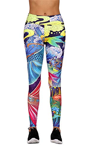 AMOMA Sport Leggings Hose Yogahose Workout Stretch Elastic Yoga Hosen Yoga Leggings für Damen(Small,ColorFish)