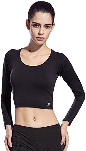 Black M Women Fashion Activewear Crop Top Back Hollow Long Sleeve T-shirts Yoga Running Sports Fitness Workout Tights Tees